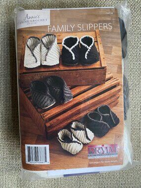 Annie's Caring Crochet Kit Club Family Slippers CKC38 Open Box Complete